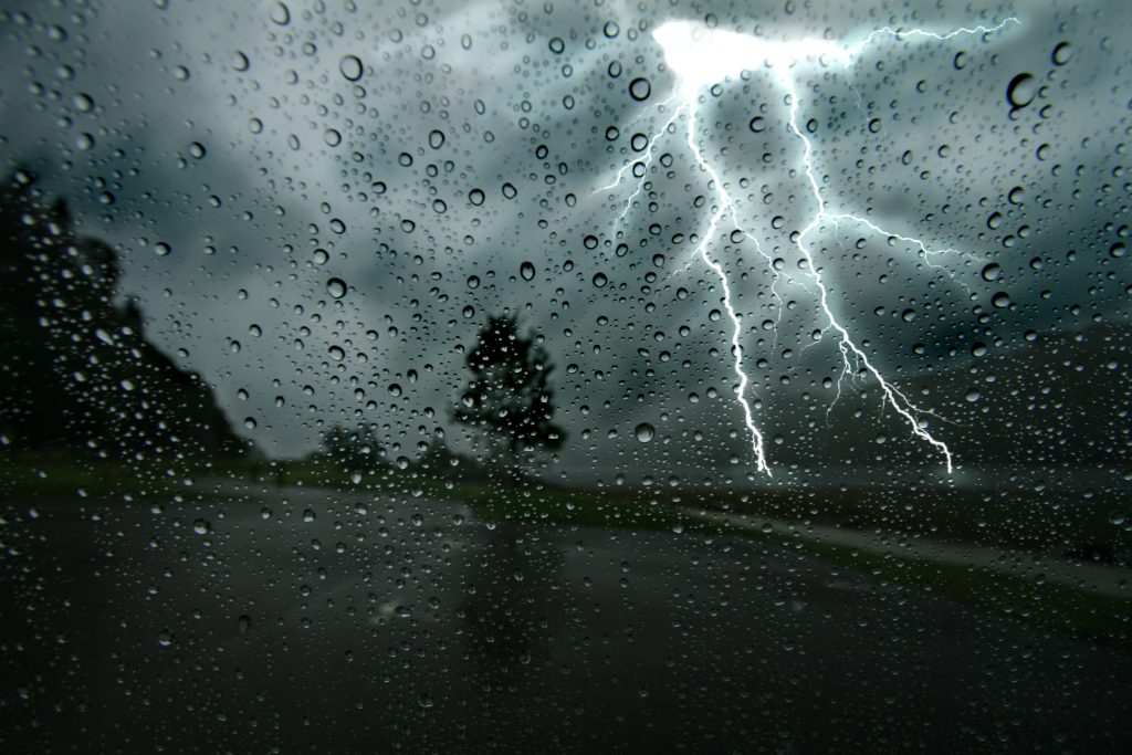 lightning strikes in a thunderstorm